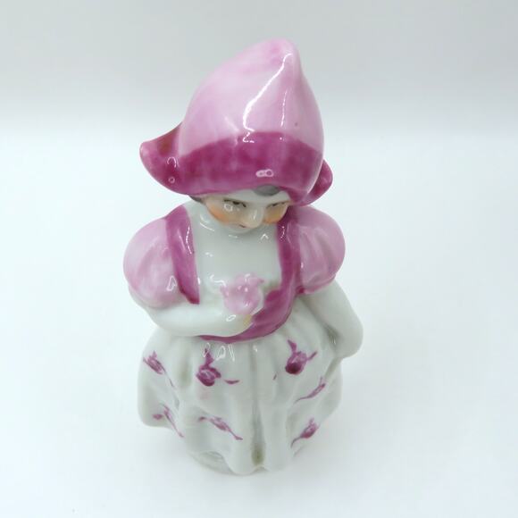 Vintage Japan Porcelain Girl Figurine Pink Bonnet Mid Century Glazed 5.5” Tall - Picture 6 of 11